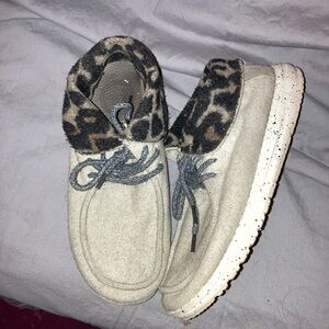 Hey Dude Ankle Boots with Cream and Leopard Accents